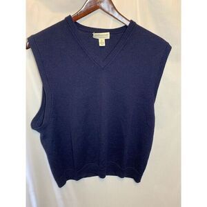 Mens XL Pronto-uomo 100% Extra Fine Merino Wool Navy Blue Vest Pullover